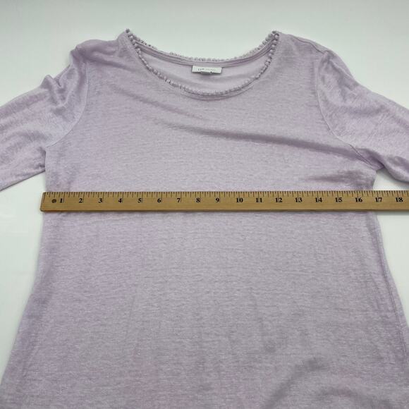 J. JILL Womens Love Linen Shirt Size M Lavender Textured Knit 3/4 Sleeve Pom Pom - Picture 5 of 6